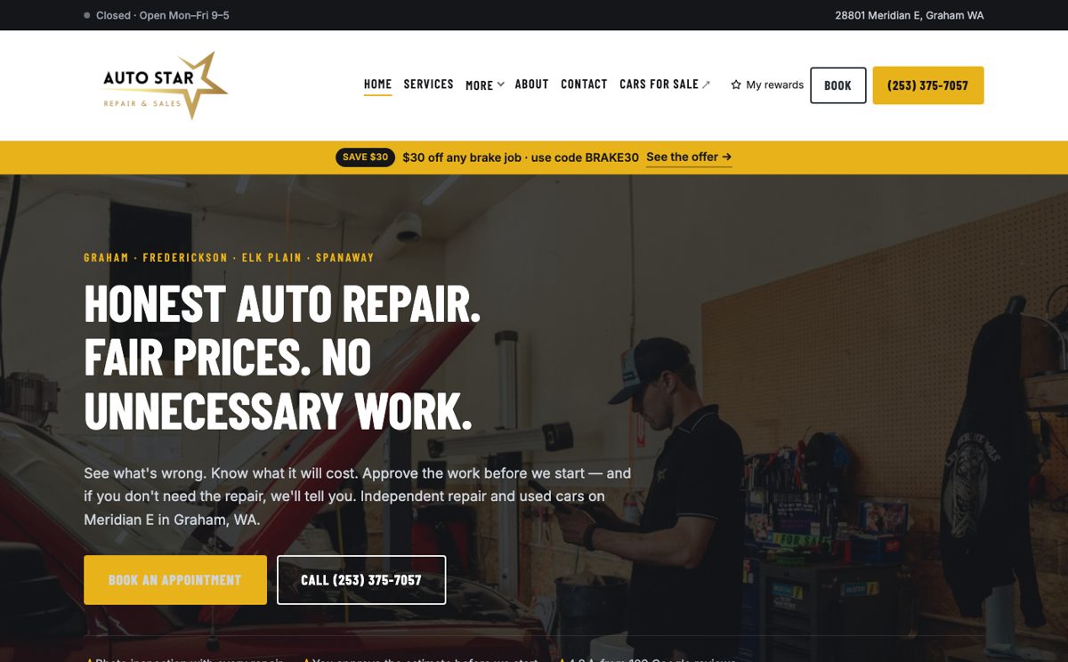 Auto Star Repair & Sales website by Pioneer Vision Consulting